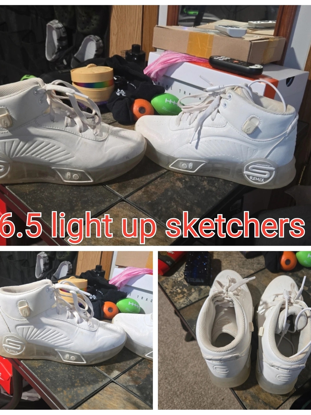 Skechers Kids White Light-Up High-Top Sneakers — Remix Style